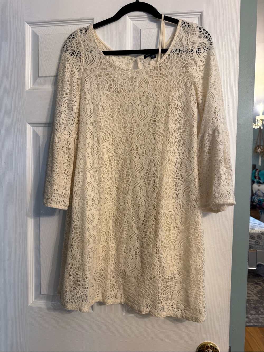 American Eagle Outfitters Cream Crochet Shift Dress